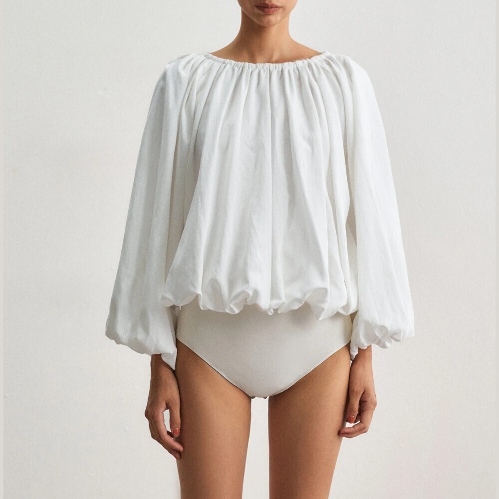 Ivory Balloon Sleeve Bubble Hem Bodysuit